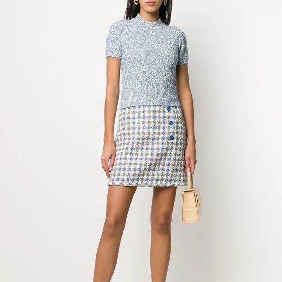 Sandro | Blue Short Houndstooth Tweed Skirt | Size 0/XS - Picture 3 of 13